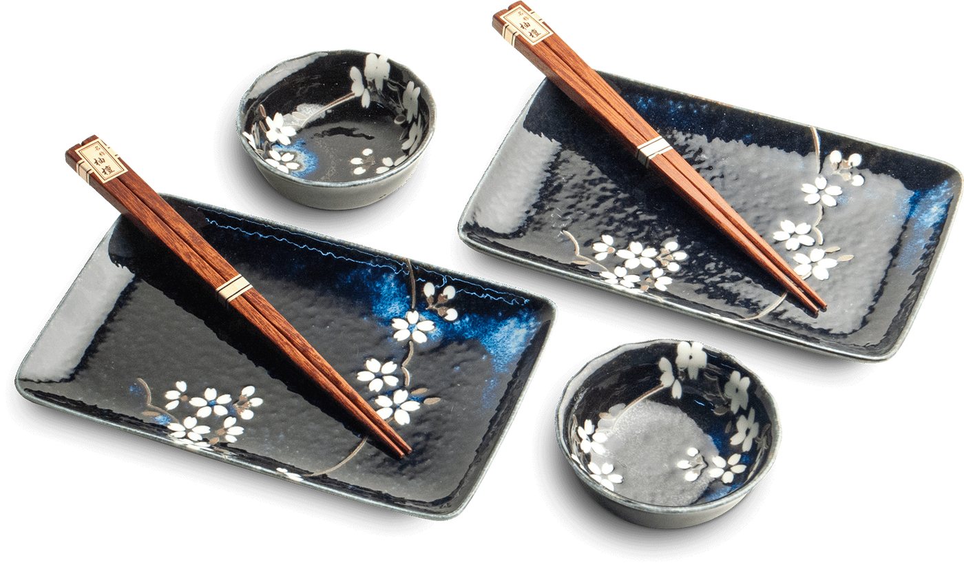 WestCraft Sushiteller SUSHI TELLER SET, Sushi Geschirr Set, Mehrteiliges Sushi-Set, (6 St), für 2 Personen Sushi-Teller, Schalen und Essstäbchen versch. Designs von WestCraft
