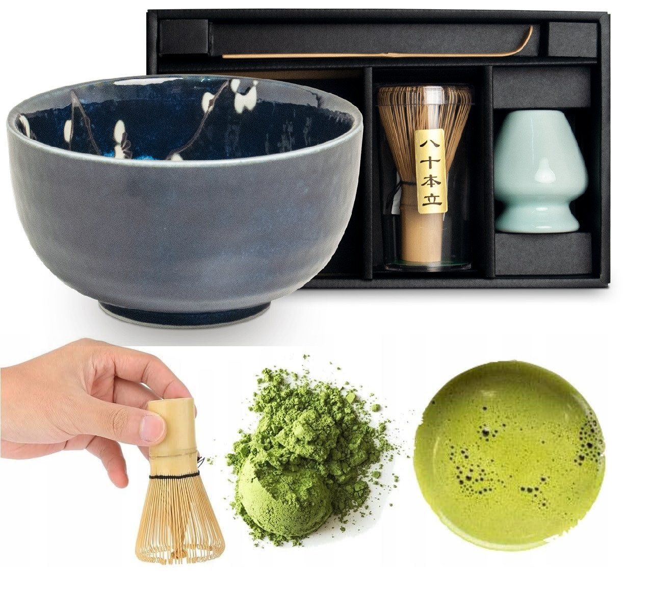 WestCraft Teeservice Matcha Set 4 tlg. Original japanische Matcha Schale mit Besen & Löffel (4-tlg), handgefertigt für eine authentische japanische Matcha & Tee-Zeremonie von WestCraft