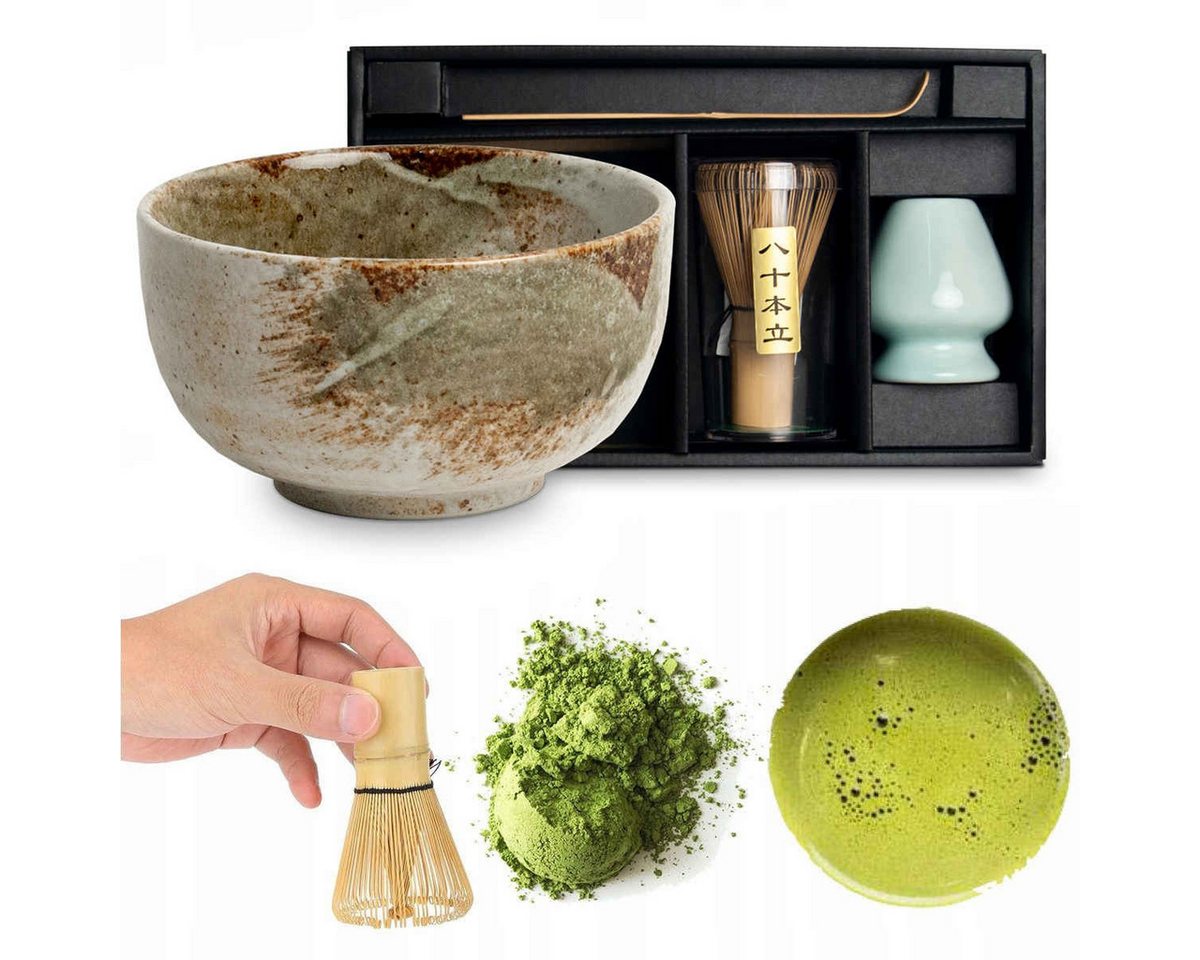 WestCraft Teeservice Matcha Set 4 tlg. Original japanische Matcha Schale mit Besen & Löffel (4-tlg), handgefertigt für eine authentische japanische Matcha & Tee-Zeremonie von WestCraft