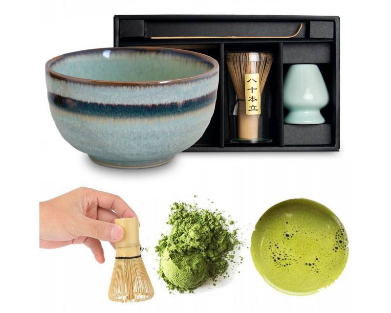 WestCraft Teeservice Matcha Set 4 tlg. Original japanische Matcha Schale mit Besen & Löffel (4-tlg), handgefertigt für eine authentische japanische Matcha & Tee-Zeremonie von WestCraft