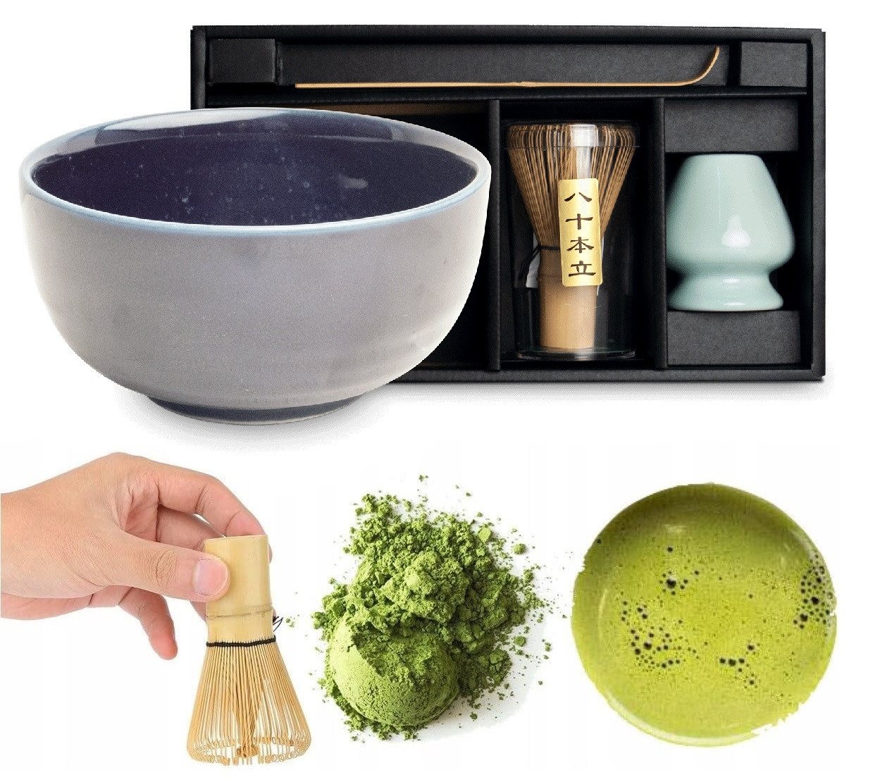 WestCraft Teeservice Matcha Set 4 tlg. Original japanische Matcha Schale mit Besen & Löffel (4-tlg), handgefertigt für eine authentische japanische Matcha & Tee-Zeremonie von WestCraft