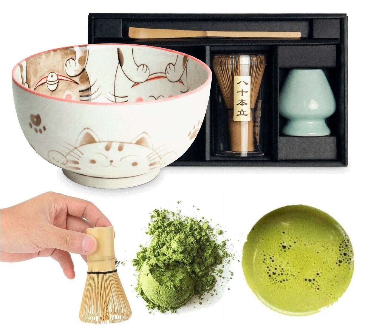WestCraft Teeservice Matcha Set 4 tlg. Original japanische Matcha Schale mit Besen & Löffel (4-tlg), handgefertigt für eine authentische japanische Matcha & Tee-Zeremonie von WestCraft