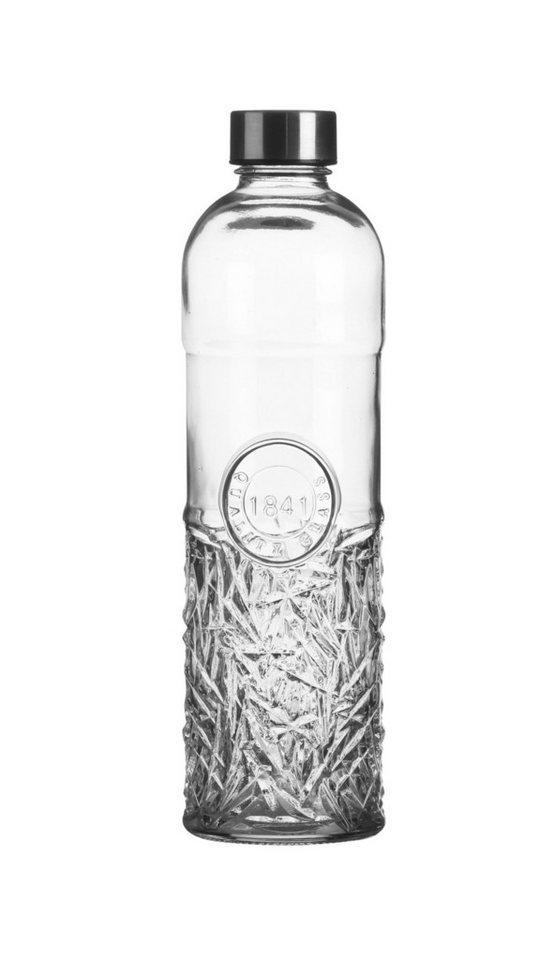 WestCraft Trinkflasche Oriental 1 Liter Schliff Glas Flasche Wasserflasche Glasflasche, weicher Silikon-Ring (im Edelstahl Deckel), kratzfest, Qualitätsglas von WestCraft