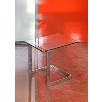 Vintage Gebra Postmodern Glas Freischwinger Kaffee Beistelltisch Retro Chrom Dekor Akzent Klar Kleine Konsole Rechteckig Brutalist Eklektisch von WestEstStudio