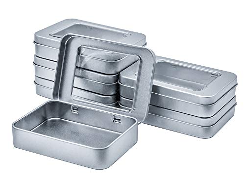 WestKaiba Blechdose Mini Box mit Metall Aufbewahrungskoffer Deckel Transparent Rechteckiger Behälter Zubehöraufbewahrung Sonstige Warenaufbewahrung - 6 Stück (Silber) von WestKaiba