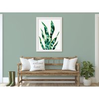 Kaktus Art Print, Schlangenpflanze Sukkulente Wandkunst, Pflanzenwanddekor, Aquarelldruck von WestOakWatercolor