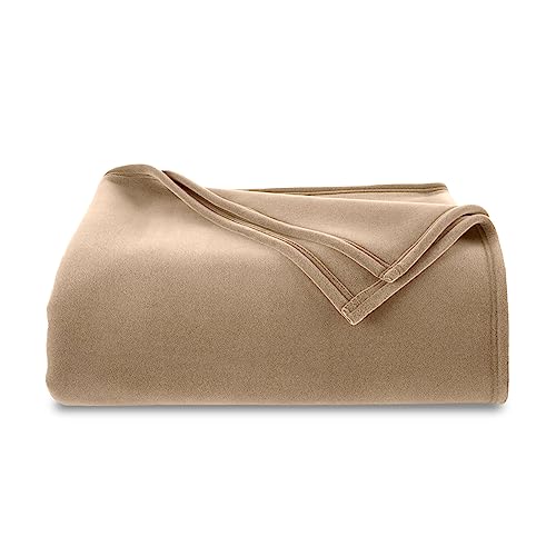 Vellux 1B07031 Original Isolierende Kern Hotel Stil Solide Maschinenwaschbar Weich Gemütlich Warm Haustier Freundlich Bett Sofa Decken, Full Queen, Beige, Nylon-Fleece von Vellux