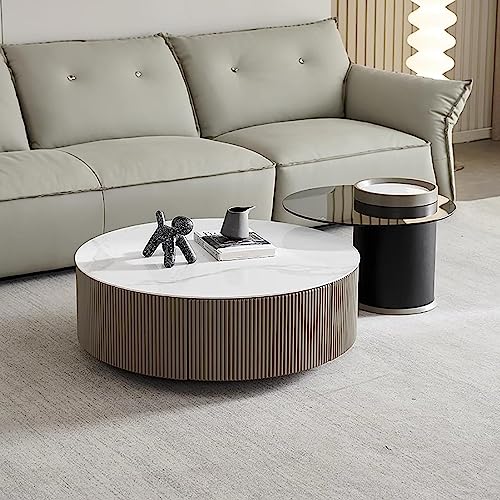 WestUx Minimalistisches modernes rundes Set von 2 Couchtisch, Mid Century Center Tisch mit Lagerung Faux Marmor Akzent Haus Möbel für Wohnzimmer,B,80CM von WestUx