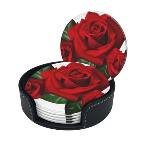 Gothic Rose Runde Untersetzer aus Leder (6 Stück) – hitzebeständig, kratzfest, leicht zu reinigen, dekorative Untersetzer mit aufgedruckten Mustern von Westch