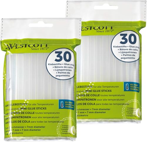 WESTCOTT Mini-Klebesticks I Set: 60 Stück I 7mm Durchmesser I 102 mm lang I transparent I Patronen für Heißklebepistole I E-16838 00, 7 mm von Westcott
