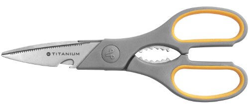 Westcott E-30486 00 Titanium Super Softgrip Multifunktionsschere, Küchenschere, 21 cm, grau-gelb von Westcott