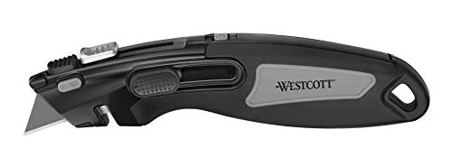 Westcott E-84032 00 Sicherheitscutter, mit Ersatzklingen, Klingenmagazin und Schnurschneider, Softgrip Griff, Schwarz von Westcott