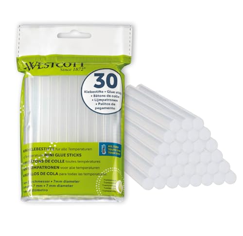 Westcott Heißklebesticks 7mm 30 Stück | 30er Nachfüllpack Klebestifte für Heißklebepistole in Standardgröße 7 x 102mm | Transparente Heißklebepatronen für alle Temperaturbereiche | E-16837 00 von Westcott