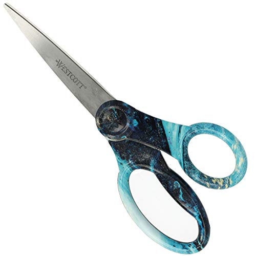 Westcott Schere in Pouring Art- und Marmor-Optik, Universalschere mit Edelstahl-Klingen und Kunststoffgriffen, 20,4 cm, türkis, E-38081 BLUE von Westcott