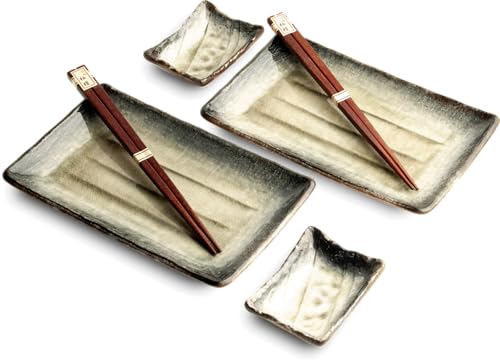 JAPAN ORIENTAL SUSHI TELLER SET | Sushi Geschirr Set | 6-teiliges Sushi-Set für 2 Personen | Sushi-Teller, Schalen und Essstäbchen in verschiedenen Asia Designs - Made in Japan (Satori) von Westcraft