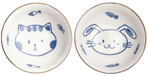 Kawaii Bowl Japan – Ramen Porzellanschale 20 cm – liebevoll gestaltete Bowl im japanischen Kawaii-Stil – spülmaschinengeeignet – Design: Katze, Hase oder 2er-Set (2er Mix-Set Katze & Hase) von Westcraft