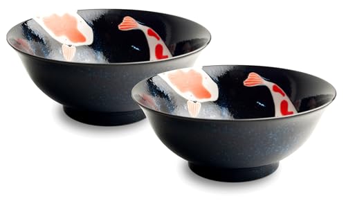 Koi-Bowls- ASIATICA | Ramen Bowl Porzellan-Schalen, versch. Größen | Hochwertige asiatische Schüssel für Reis, Nudeln, Tapas, Udon, Müsli, Suppen - Made in Japan (2er Set Bowl Ø21 cm | H9 cm) von Westcraft