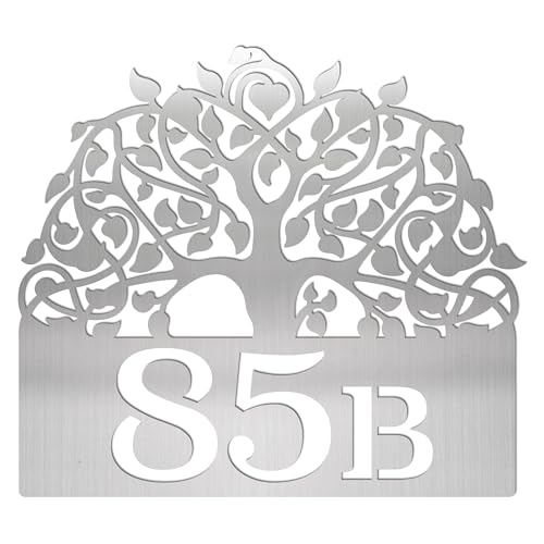 WesterWerk Baum des Lebens Hausnummernschild – Geschenk Umzug, Türschild personalisiert, Hausnummer anthrazit oder schwarz, Nachbarn Geschenk, Namensschild Briefkasten für Haustür oder Eingang von WesterWerk