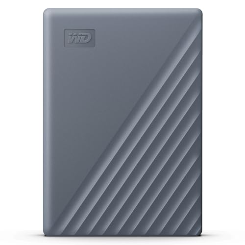 WD My Passport-Festplatte, funktioniert mit USB-C 5 TB (Mobile Festplatte, Passwortschutz, Backup-Software, USB 3.2 Gen 1, 3 Jahre Garantie) Siliziumgrau von WD