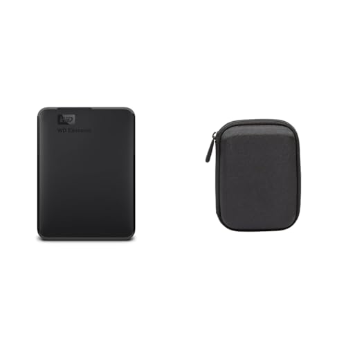 WD Elements Externe Festplatte 5 TB (USB 3.0-Schnittstelle, Plug-and-Play, kompakt und leicht) schwarz & Amazon Basics Schutzhülle für Externe Festplatten von Western Digital