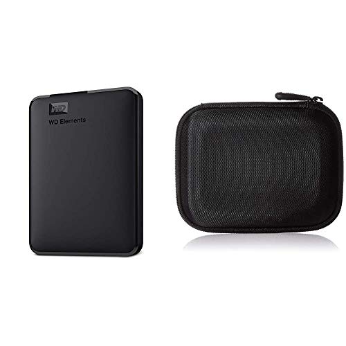 WD Elements Portable, Externe Festplatte - 1 TB - USB 3.0 - WDBUZG0010BBK-WESN & Amazon Basics Festplattentasche, schwarz von WD