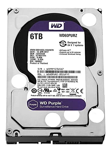 WD Purple interne Festplatte 6 TB (3,5 Zoll, Festplatte für Überwachungskamera, 5400U/min, 360 TB/Jahr Workloads, SATA 6Gb/s, für Dauerbetrieb) violett von Western Digital