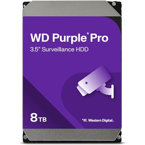 WD Purple Pro interne Festplatte 8 TB (3,5 Zoll, OptiNAND, 550 TB/Jahr Workload-Rate, 256 MB Cache, 7.200 U/min, bis zu 64 HD-Kameras, AllFrame KI-Technologie, 32 KI-Streams, für Dauerbetrieb) WD Purple Pro interne Festplatte 8 TB (3,5 Zoll, OptiNAND, 550 TB/Jahr Workload-Rate, 256 MB Cache, 7.200 U/min, bis zu 64 HD-Kameras, AllFrame KI-Technologie, 32 KI-Streams, für Dauerbetrieb) von Western Digital