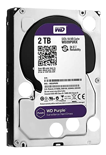 WD Purple interne Festplatte 2 TB (3,5 Zoll, Festplatte für Überwachungskamera, 5400U/min, 360 TB/Jahr Workloads, SATA 6Gb/s, für Dauerbetrieb) violett von Western Digital