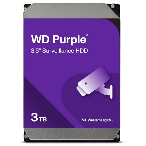 WD Purple interne Festplatte 3 TB (3,5 Zoll, Festplatte für Überwachungskamera, 5400U/min, 360 TB/Jahr Workloads, SATA 6Gb/s, für Dauerbetrieb) violett von Western Digital