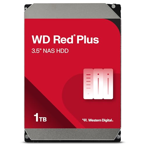 WD Red interne Festplatte 1 TB (3,5 Zoll, NAS Festplatte, 5400U/min, SATA 6 Gbit/s, NASware-Technologie, für NAS-Systeme im Dauerbetrieb) rot von Western Digital