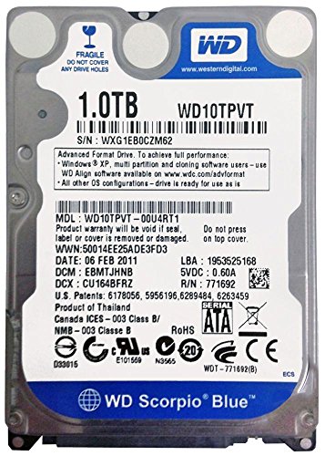 Western Digital WD10TPVT Scorpio 1TB interne Festplatte (6,4 cm (2,5 Zoll), 5200 rpm, 8MB Cache, SATA) von Western Digital