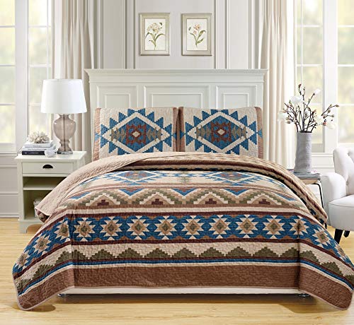 Rustikales Western-Tagesdecken-Set mit Navajo-Design, übergroß, Beige, Taupe, Braun, Blau, Grün, Austin Taupe (King/California King) von Western Essence