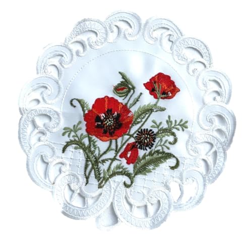 Tischdecke Roter Klatschmohn Stickerei Tischläufer Oval Polyester Creme weiß (20 rund) von Westernlifestyle