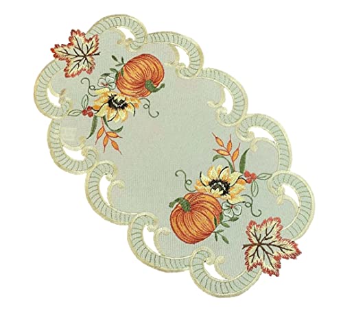 Tischläufer Tischdecke Mitteldecke Tischband Herbstdecke gestickt Kürbis Sonnenblume Herbstblätter Creme Polyester (22x37) von Westernlifestyle