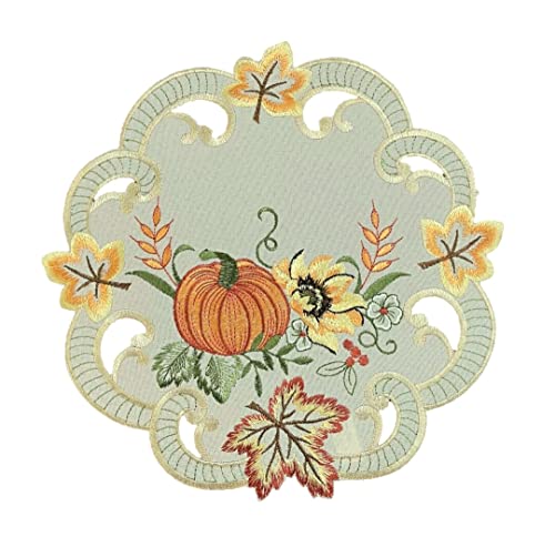 Tischläufer Tischdecke Mitteldecke Tischband Herbstdecke gestickt Kürbis Sonnenblume Herbstblätter Creme Polyester (30rund) von Westernlifestyle