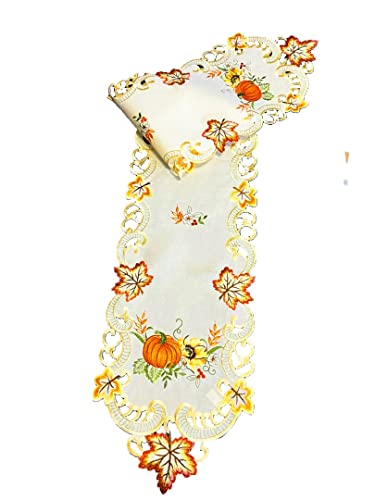 Tischläufer Tischdecke Mitteldecke Tischband Herbstdecke gestickt Kürbis Sonnenblume Herbstblätter Creme Polyester (30x160) von Westernlifestyle