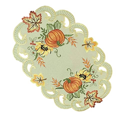 Tischläufer Tischdecke Mitteldecke Tischband Herbstdecke gestickt Kürbis Sonnenblume Herbstblätter Creme Polyester (30x45) von Westernlifestyle