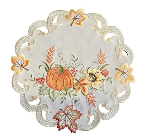 Tischläufer Tischdecke Mitteldecke Tischband Herbstdecke gestickt Kürbis Sonnenblume Herbstblätter Creme Polyester (40rund) von Westernlifestyle