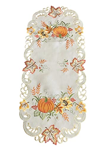 Tischläufer Tischdecke Mitteldecke Tischband Herbstdecke gestickt Kürbis Sonnenblume Herbstblätter Creme Polyester (40x90) von Westernlifestyle