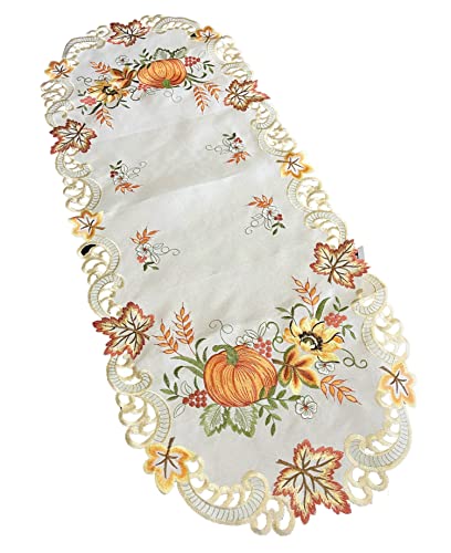 Tischläufer Tischdecke Mitteldecke Tischband Herbstdecke gestickt Kürbis Sonnenblume Herbstblätter Creme Polyester (45x110) von Westernlifestyle