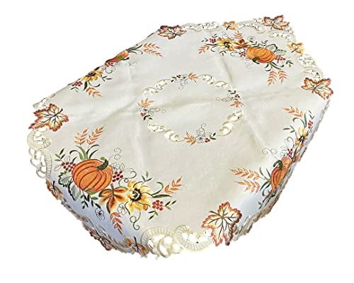Tischläufer Tischdecke Mitteldecke Tischband Herbstdecke gestickt Kürbis Sonnenblume Herbstblätter Creme Polyester (85x85) von Westernlifestyle