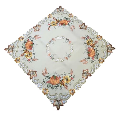Tischläufer Tischdecke Mitteldecke Tischband Herbstdecke gestickt Kürbis Sonnenblume Herbstblätter Creme Polyester (85x85) von Westernlifestyle