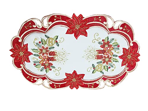 Tischläufer Tischdecke Mitteldecke Tischband Weihnachtsdecke Weihnachten gestickt Kerzen rot Weiss (22x37) von Westernlifestyle