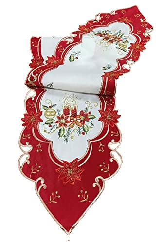 Tischläufer Tischdecke Mitteldecke Tischband Weihnachtsdecke Weihnachten gestickt Kerzen rot Weiss (30x160) von Westernlifestyle