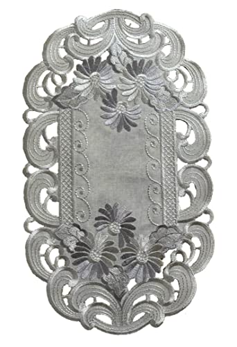 Tischläufer Tischdecke Mitteldecke Tischband gestickt Blumen Silber Grau (22x37 cm) von Westernlifestyle
