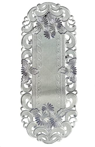 Tischläufer Tischdecke Mitteldecke Tischband gestickt Blumen Silber Grau (22x55 cm) von Westernlifestyle