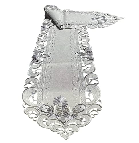 Tischläufer Tischdecke Mitteldecke Tischband gestickt Blumen Silber Grau (30x160 cm) von Westernlifestyle