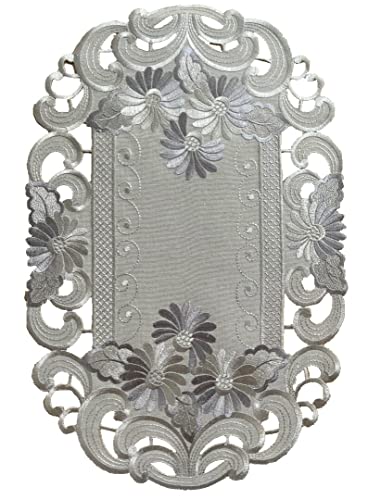 Tischläufer Tischdecke Mitteldecke Tischband gestickt Blumen Silber Grau (30x45 cm) von Westernlifestyle