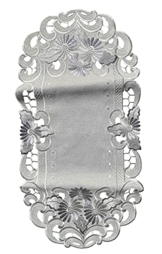 Tischläufer Tischdecke Mitteldecke Tischband gestickt Blumen Silber Grau (35x70 cm) von Westernlifestyle