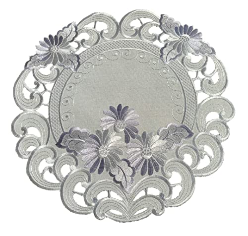 Tischläufer Tischdecke Mitteldecke Tischband gestickt Blumen Silber Grau (40 rund) von Westernlifestyle
